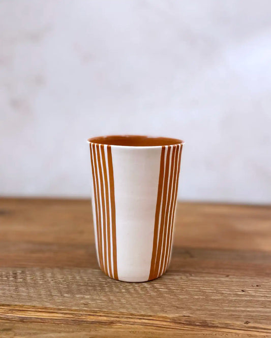 Handcrafted Ceramic Cup Orange Checkered