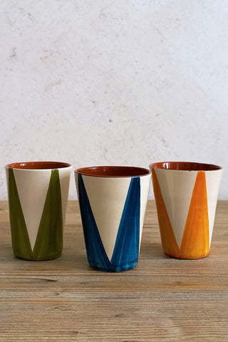 Vaso artesanal grande Triángulos, colores diferentes